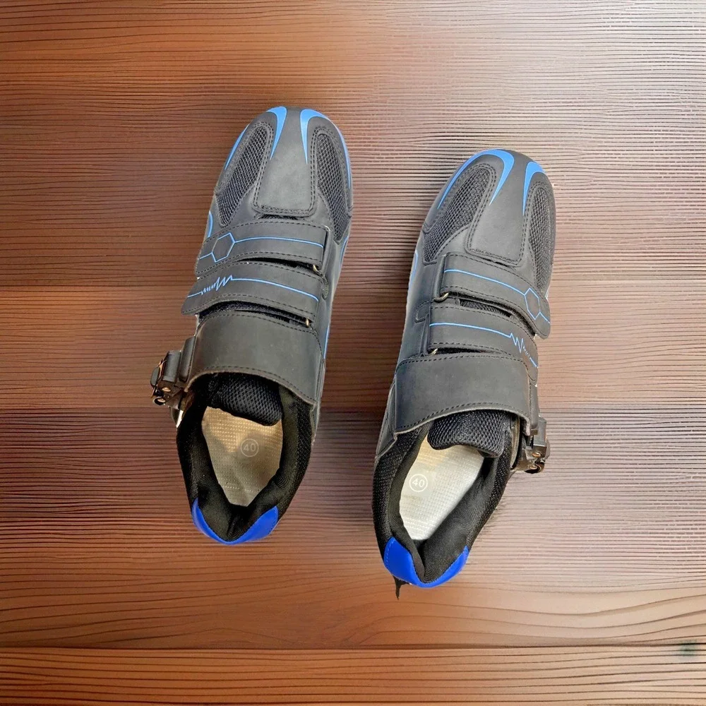 Kescoo Cycling Shoes EU 40 Unisex Black Blue SPD Cleats Installed‎ New Spin Road